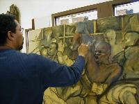 Photo of Ron Anderson painting "Cargo"