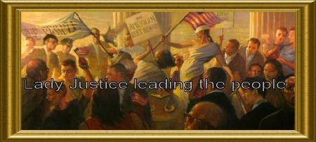 Ron Anderson's oil painting "Lady Justice leading the people"